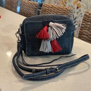 Rebecca Minkoff Mini Sofia Denim Crossbody Bag with Tassels